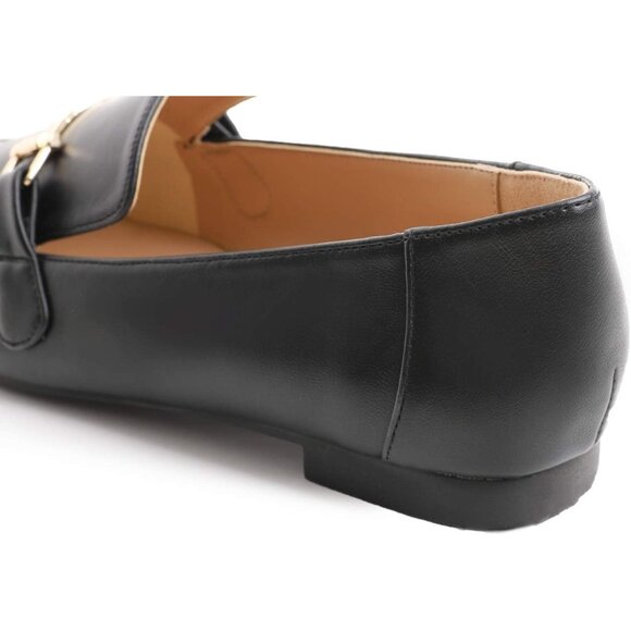 Feversole Women's Bar Trim Black Plain Pu Round Toe Synthetic Crochet Flats - Picture 5 of 5